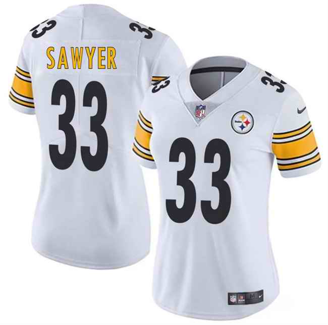 Women's Pittsburgh Steelers #33 Jack Sawyer White 2025 Draft Vapor Untouchable Limited Stitched Football Jersey(Run Small)